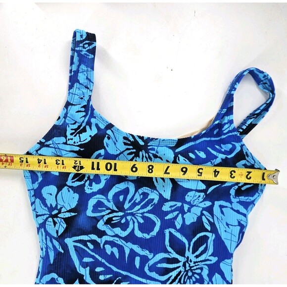Vintage 90s/ Y2K Catalina Swimsuit Plus Size 1XL(16W) 1pc Blue Floral Ribbed - Picture 10 of 13